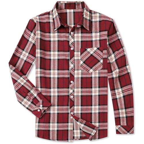 Betusline Men's Plaid Flannel Shirt Button Down Long Sleeve Flannel