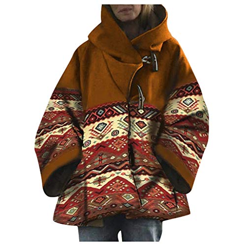 MOMFEI Womens Cape Hooded Cardigans Cloak,Winter Cloak Coat,Wool Blend Coat Warm Cloak Faux Brown