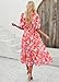 Spring Dresses for Women 2024 Casual,Temperament V-Neck Waist Printed Long Skirt,Puff-Sleeve V-Neck Floral Dress (Red,Medium)