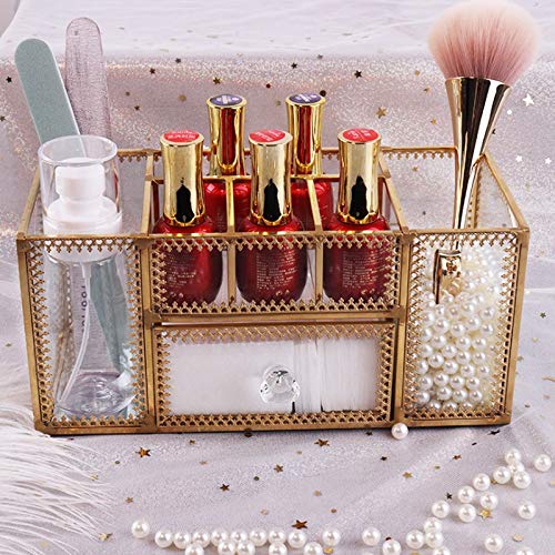 Glas-Make-up-Organizer, Badezimmer-Kosmetik-Organizer mit goldfarbenem Rand, Bleistiftbox, Parfüm, Make-up-Werkzeuge, Lippenstift-Organizer Kosmetik