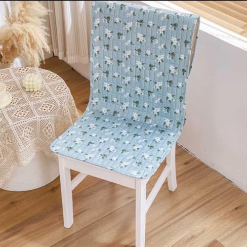 Image of HOMETHREADS Premium Cotton Chair Cover Set | Soft & Comfortable Seat Covers with Anti-Skid Non-Slip Backing + Waterproof Dining Table Cover (140x180 cm) (Beige Blue, 4 Chair Covers + 1 Table Cover)