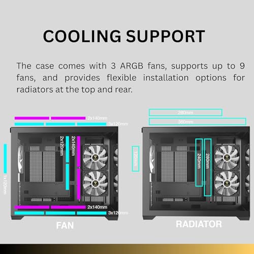 Image of GAMDIAS Micro-ATX Tower Computer Case with Tempered Glass, Gaming M-ATX PC Case with 3X 120mm ARGB Fans, Support Up to 9X Fans Airflow, 360mm AIO /Radiator, 400mm GPU /VGA, 165mm CPU Cooler, 160mm PSU