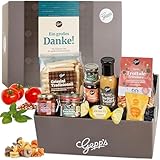 Gepp’s Feinkost Danke-Box Geschenkkorb mit vielen Delikatessen I Firmengeschenk für Mitarbeiter & Kollegen I Spezialitäten wie Pasta, Trüffelsauce, Pesto, Amaretto I Gourmet Präsentkorb