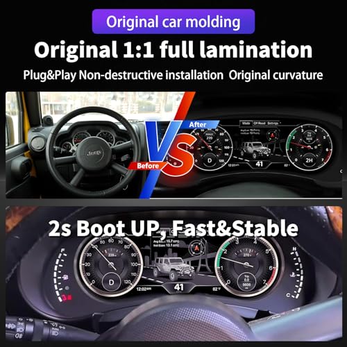 Image of Digital Instrument Cluster Display for Jeep Wrangler 2007-2010 | 12.3 inch HD Screen 1920*720, 2S Fast Boot, Plug&Play, Non-Destructive Install, OTA Upgrade, 6 Mode 4 Color, Speedometer Upgrade