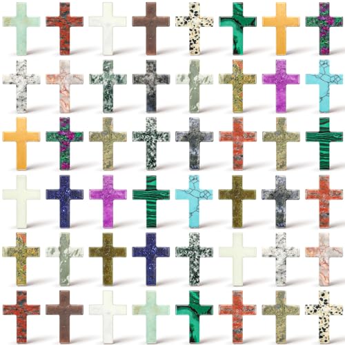 Nuenen 50 Pcs Cross Crystal Stone Bulks 1'' Natural Crystal Wall Cross Shaped Worry Stones Charm Palm Pocket Quartz Gift Halloween Easter Decor(1.5 x 1.06 x 0.24 Inch)