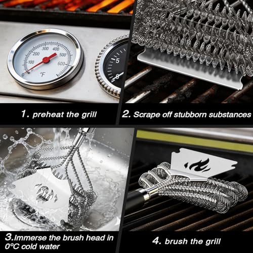 TNTOR Grill Brush Bristle Free with Scraper, 18" Handle BBQ Grill Brush for Outdoor Grill, Extra Strong Grill Cleaner Brush for Grill/Smoker/Gas/Charcoal, Father's Day Grill Gifts for Men/Dad by TNTOR - Used condition - Image 4