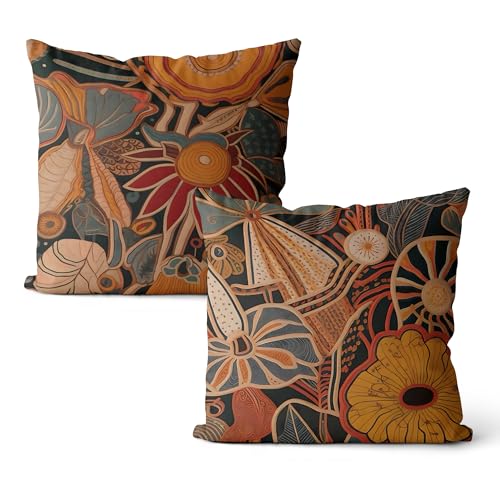 FISWAFY Abstract Boho Floral Pillow Covers 18x18 Set of 2, Vintage Mid Century Modern Flower Botanical Aesthetic Decorative Throw Pillow Covers, Boho Room Bedroom Home Decor, Double-Sided