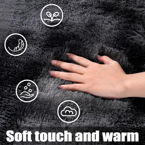 KING DARE Area Rug for Bedroom Tie-Dyed Black Gray Rugs, 5x7 Fluffy Soft Shaggy Plush Fuzzy Furry Floor Carpet Washable Non-Slip Modern Rugs for Living Room Dorm Girls Boys Room Aesthetic Decor