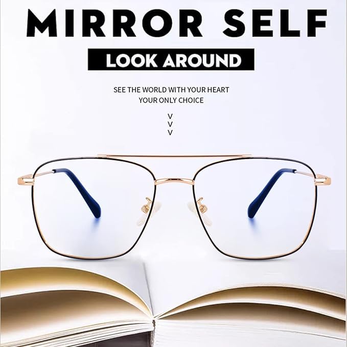 Image of Roshfort Eyewear Zero Power Blue Cut & Antiglare Computer Square Eyeglasses | Men & Women | Medium - Pack Of 1