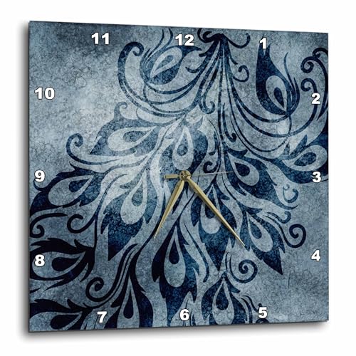 3dRose dpp_63653_3 Blue Grunge Peacock Feathers Art-Wall Clock, 15 by 15-Inch