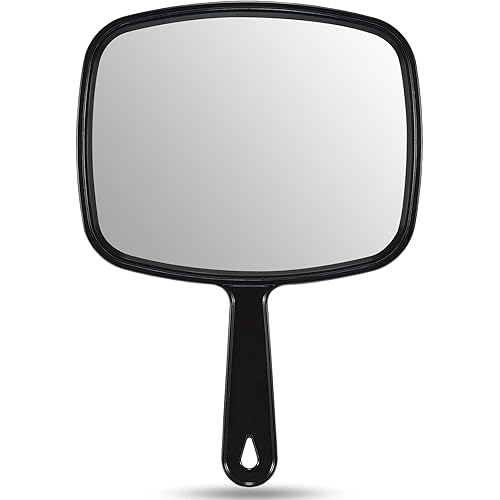 OMIRO 9.3" L x 6.6" W Hand Mirror, All Black Handheld Mirror with Handle