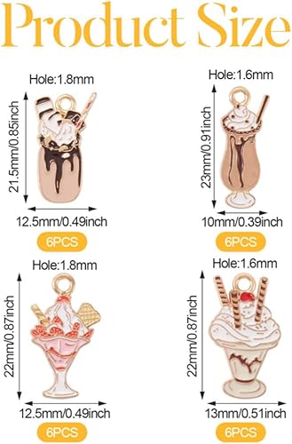 Miniatura 3 de 24 colgantes de aleación de zinc para helado, esmalte para postre y bebida, dijes de aleación para comida dulce, dijes colgantes de metal para