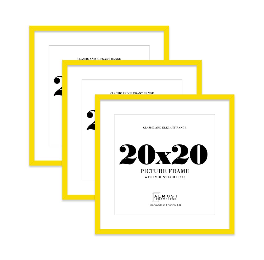 20x20 Yellow Picture Frame with Mount for 18x18 Photos, Prints - Modern Square Wall Frame, Set of 3
