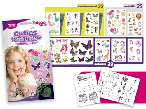 TyToo Tatouages pour enfants doux pour la peau et lavables pour filles, imperméables 2 à 6 jours, sans danger pour la peau sensible des enfants, fabricant de l'UE (Cuties and Beauties)