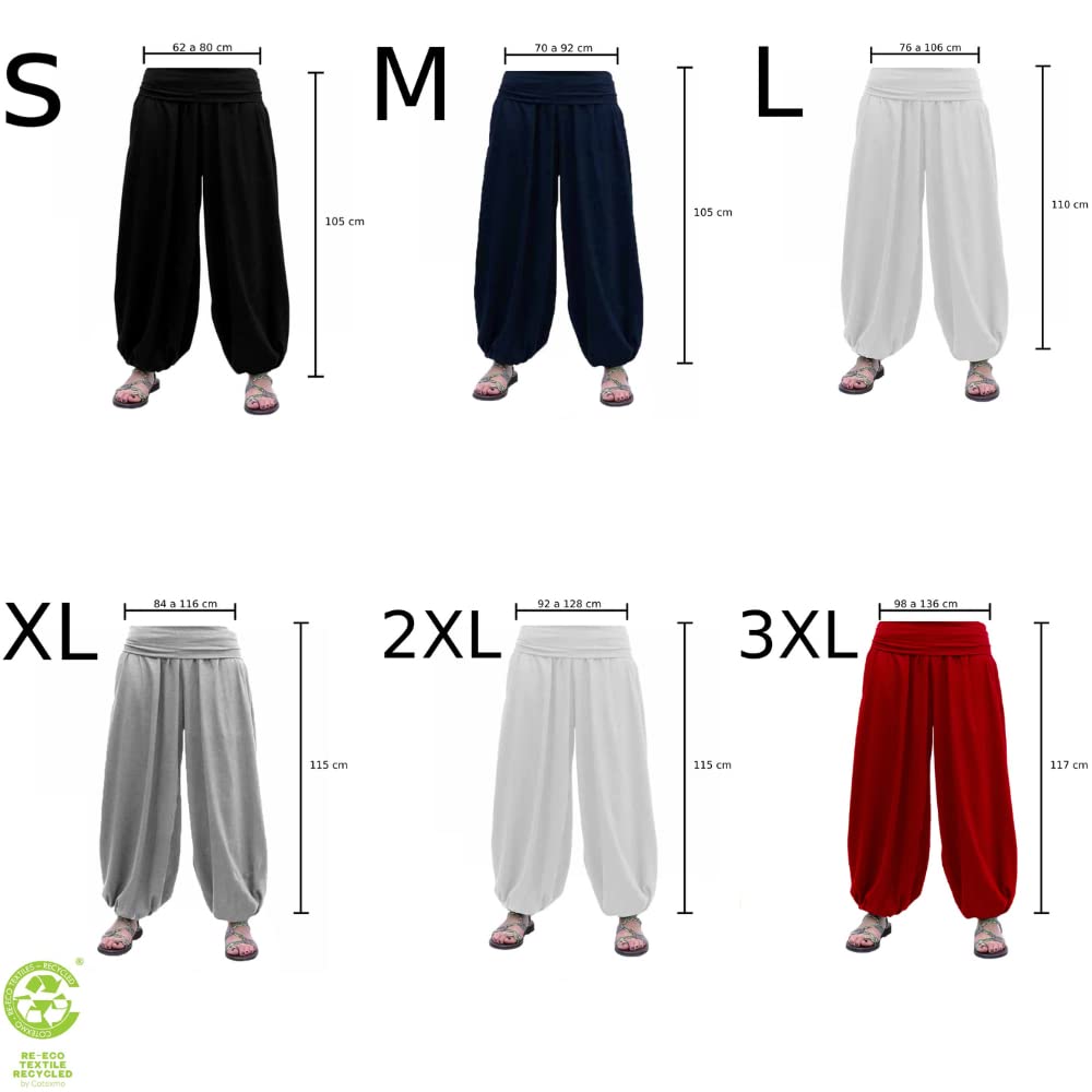 SAVARI | Pantaloni a Sbuffo con Tasche | Modello Aladin | Harem | Stile Orientale, Ampio, Lungo e Confortevole | Ideale per Lo Yoga | Donne e Uomini | Grigio, Bianco, Vino, Nero, Blu Navy | S-3XL