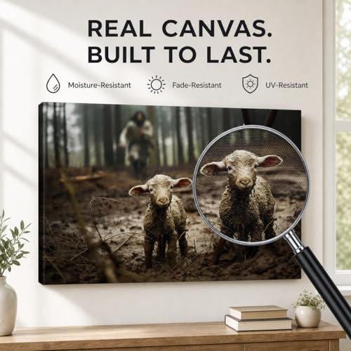 Image of GUN SUPPLIES OUTLET LLC Jesus and Lamb Canvas Wall Art Jesus Running After Lost Lamb Picture Wall Art Christian Home Decor 12x16 inch