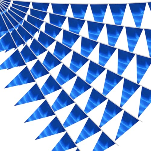 Image of 40M /130FT Blue Triangle Pennant Banner Flag Metallic Fabric Bunting Garland for Christmas Graduation Wedding Engagement Anniversary Bachelorette Birthday Bridal Shower Valentines Hen Party Supplies