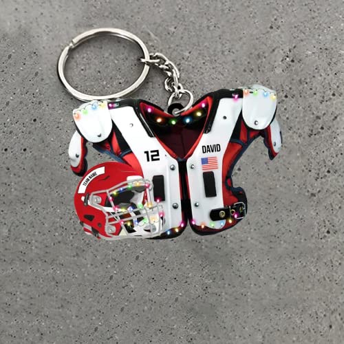 IZI POD Custom Name Football Uniform - American Football Shoulder Pads And Helmet - Personalized Flat Acrylic, Custom Color Football Keychain, Gifts For Son Grandson Husband Men/Gift-8