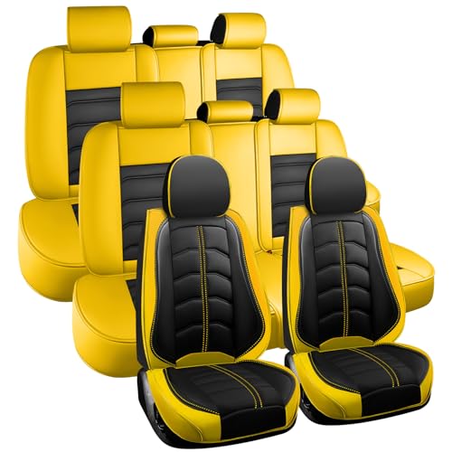 Car Seat Cover 7 Seats for Toyota 4Runner 2000-2025, Durable Wear Resistant Waterproof Seat Cover, Breathable No Odor Premium Leather Vehicle Interior Accessories.(7 Standard,Black Yellow)