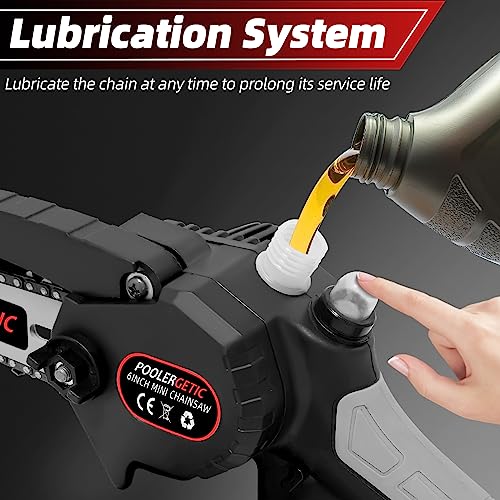 Poolergetic Mini Chainsaw 6 Inch Cordless Chainsaw, New Upgrade Lubrication System Automatic Oiler,4000 Mah Rechargeable Battery And 2 Chain, Portable Mini Chainsaw Suitable For One-Handed Use #TOP4