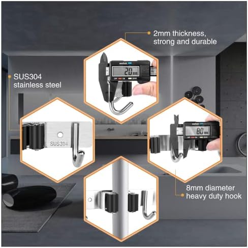 POPRUN Mop Broom Holder Wall Mounted Organizer Stainless Steel Storage Hanger Self Adhesive Hook Tool for Kitchen,Garden,Garage,Office,Laundry,4 Racks 5 Hooks,Black