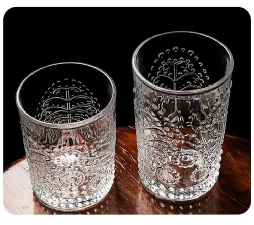 Image of PrimeWorld Romantic Embossed Water Glasses Set of 6 - 350ml | Vintage Clear Drinking Glass Tumblers for Juice, Whisky, Beer, Cocktails & Beverages