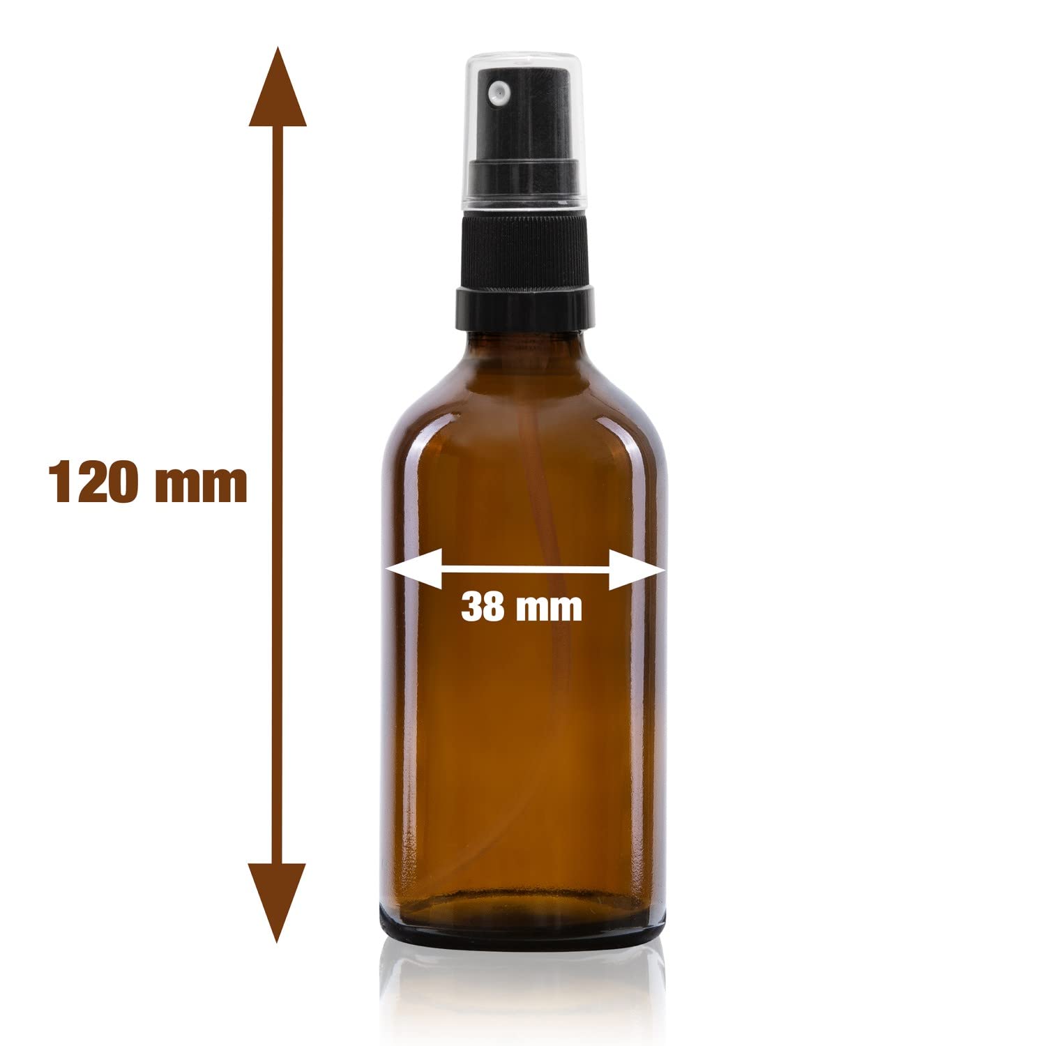 Oputec 10 x 50 ml Sprühflaschen aus Glas mit Zerstäuber + 10 Beschriftungs-Etiketten - Braunglasflaschen mit feinem Sprühkopf - Pumpspray-Flaschen