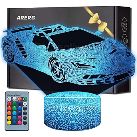 ARERG Race Car Night Light,3D Illusion Race Car Table Lamp 16 Color Changing with Touch Base Remote Control,Car Toys Gift for Boys Girls Birthday Christmas Cover