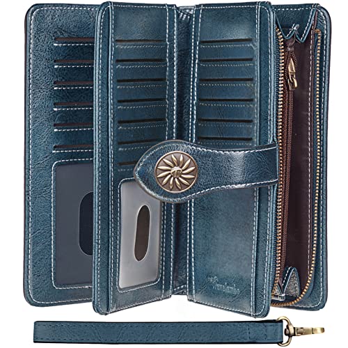 Travelambo Womens Wallet Large Capacity Rfid Blocking Genuine Leather Wristlet Wallets(Peacock Blue) #TOP6