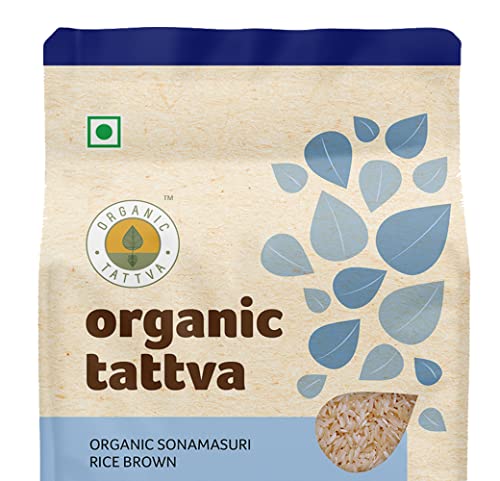 Image of Organic Tattva, Organic Gluten Free Sonamasuri Brown Unpolished Rice - 1Kg | All Natural, Quality Health Food, Enriched with Dietary Fibers & Nutrients (Pack of 2)