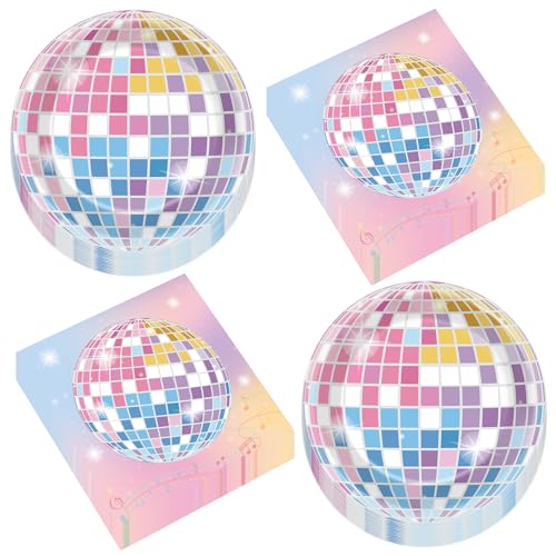 50pcs Singer Themed Paper Plates and Napkins Colorful Disco Ball Birthday Tableware Music Party Supplies for 25 Guests Disco Ball Dessert Plates Music Lover Wedding Anniversary Birthday Party Decor