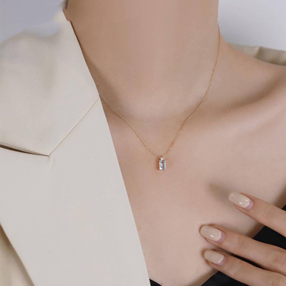 Collar de topacio Azul Natural para Mujer, Colgante Solitario de Piedras Preciosas genuinas con Cadena Ajustable, joyería de Piedra Natal Vintage Simple, Regalo para Ella romántica