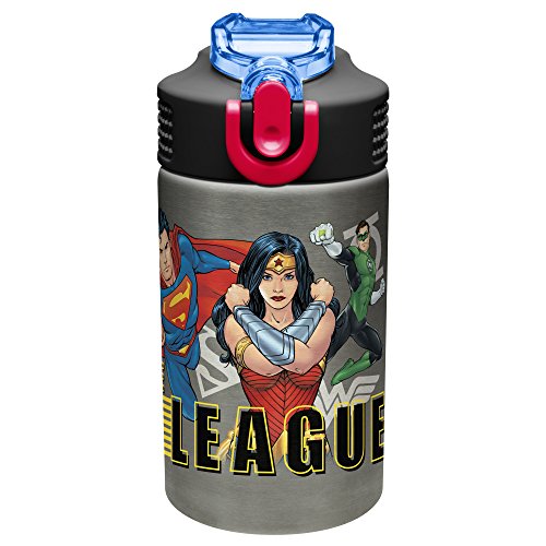 Zak Designs DC Justice League -Stainless Steel Water Bottle with One Hand Operation