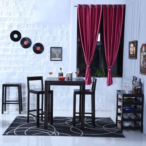Image of Wooden Bar Dining Table and Chair /Solid Sheesham Wood Bar Table for Balcony with 2 Chairs (Solid Sheesham Wood, 2 Seater, Walnut Finish)