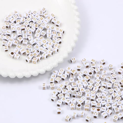 THRELE 1400Pcs Square Letter Beads, Gold on White Large Hole 6x6mm Acrylic Alphabet Beads for Friendship Bracelets Making with Elastic Cord by THRELE - Used condition - Image 8