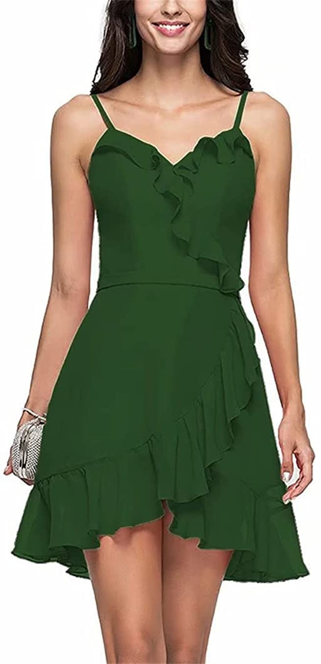 HPPEE Cold Shoulder Homecoming Dress Spaghetti Straps Sleeveless Wedding Party Guest Gowns for Junior with Pockets Olive Green UK10