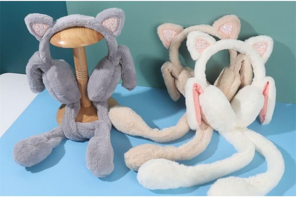 Ear warming earmuffs dynamic jump up cute plush cat winter