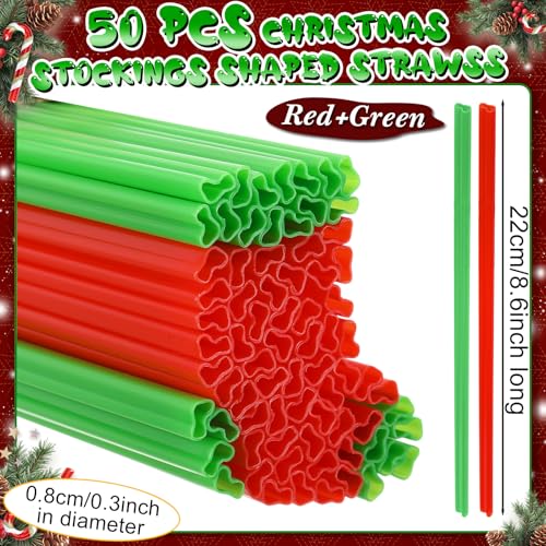 50 Pitillos Plásticos Desechables de Navidad Rojo y Verde miniatura 2