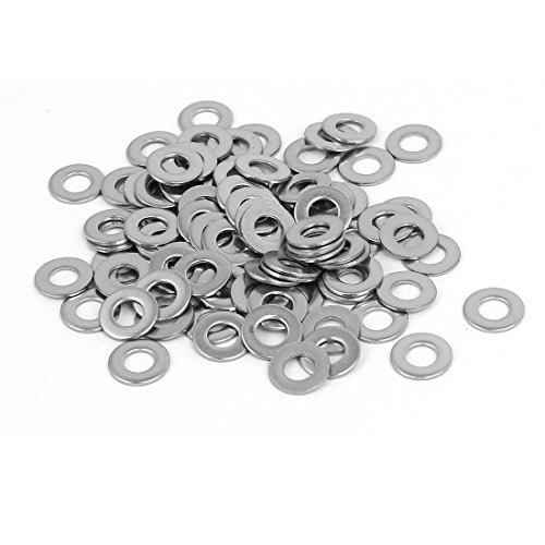 Sourcingmap M4 304 Stainless Steel Flat Washers Spacers Fastener DIN125 100PCS, Silver Tone