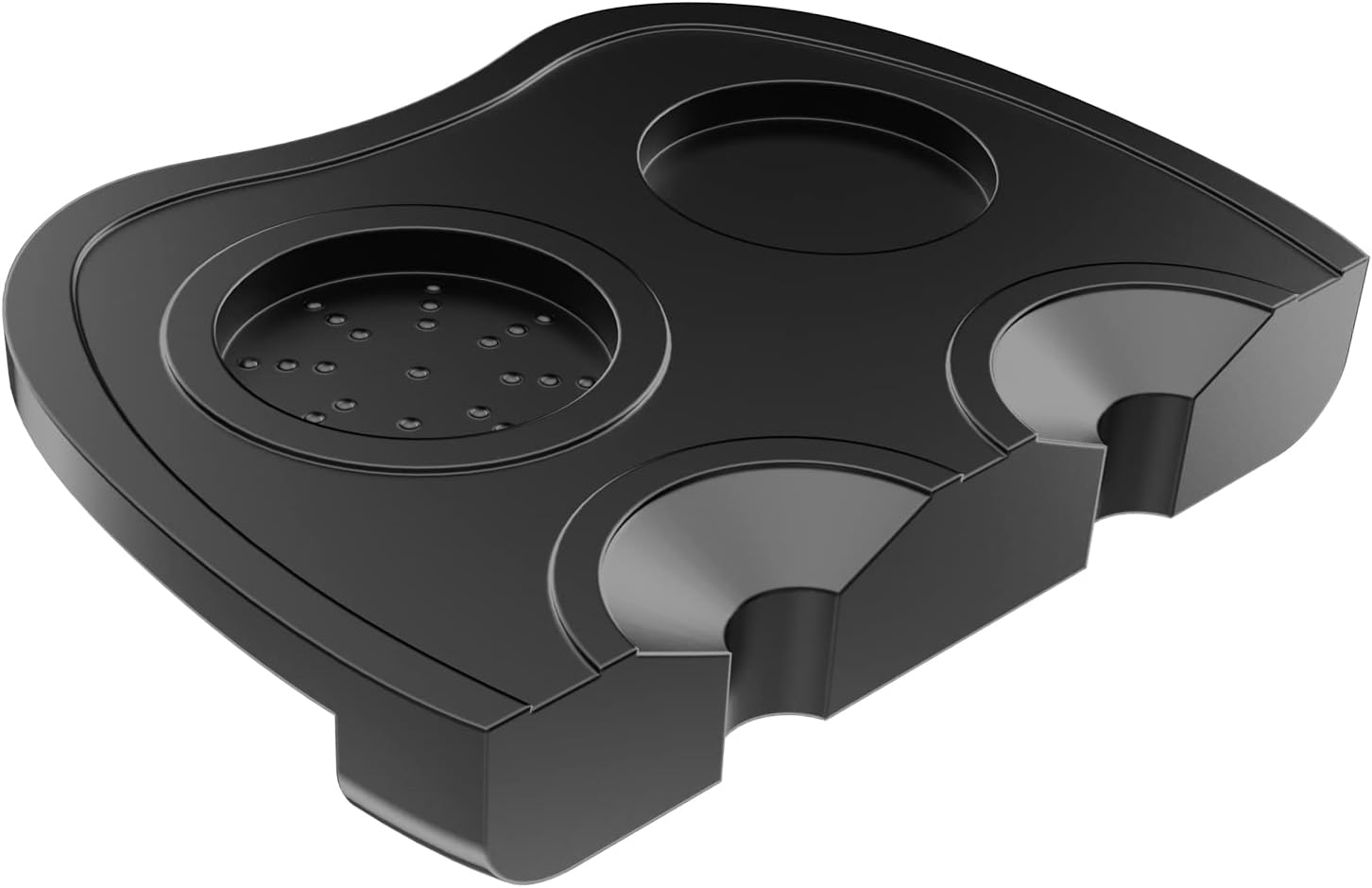 Coffee Tamper Tool, Silicone Rubber Espresso Tamping Mat, Double Hole Corner Edge Practical Stand Tamp Station 63mm to Protect Your Worktop for Espresso Baristas Powder Maker (Large Black)