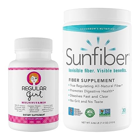 Regular Girl Tomorrow's Nutrition, Women’s Multivitamin (30 Servings) and Sunfiber 210 G Prebiotic Fiber (30 Servings) Bundle, Energy and Low FODMAP Digestive Support Cover
