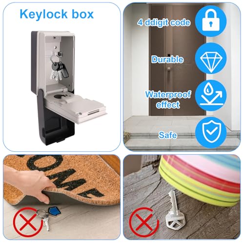Schlüsseltresor mit Zahlencode, Schlüsselsafe mit 4 Stelligem Beleuchteten, Zinklegierung Schlüsseltresor mit Beleuchteten Wasserdicht Wandmontage Schlüsselbox, Groß tresor feuerfest wasserdicht