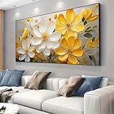 YUSUZHU Lienzo moderno con diseño floral en amarillo y blanco para sala de estar, pósteres modernos para dormitorio, sala de estar, pintura decorativa de 80 x 160 cm con marco.