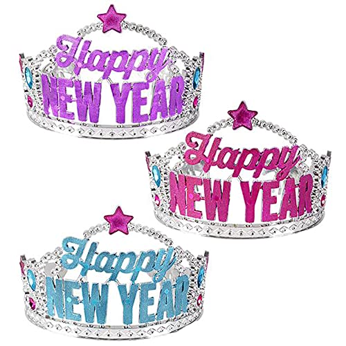 Happy New Year Tiara Crown With Jewels, Princess Party Favor, With Girls Hair Clips Decoration And Accessories (3-Pack) #TOP6