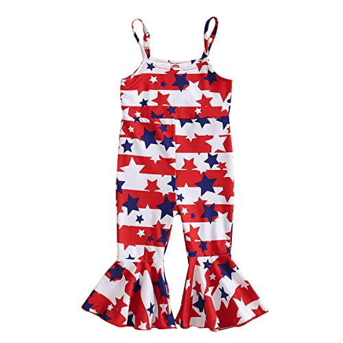 Ritatte 4Th Of July Toddler Girl Bell Bottom Romper American Flag Star Sleeveless Halter Flared Jumpsuit One Piece Outfit(Red Striped, 4-5T(130)) #TOP15