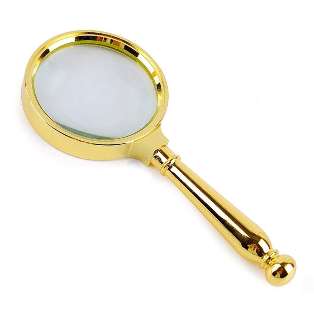 Lupa clásica de Mano, Mango de Metal Macizo y Cristal auténtico, Ideal para Leer, Resolver Rompecabezas, examinar Rocas, Monedas y Sellos Uso Personal, Oficina, Aula