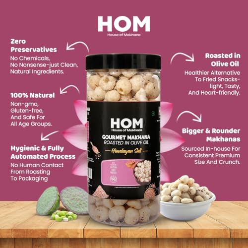 Image of H O M House Of Makhana 130g Himalayan Salt And Achari Gourmet Makhana Jar Roasted in Olive Oil, Flavored Makhana Pack of 2 (65gX2)