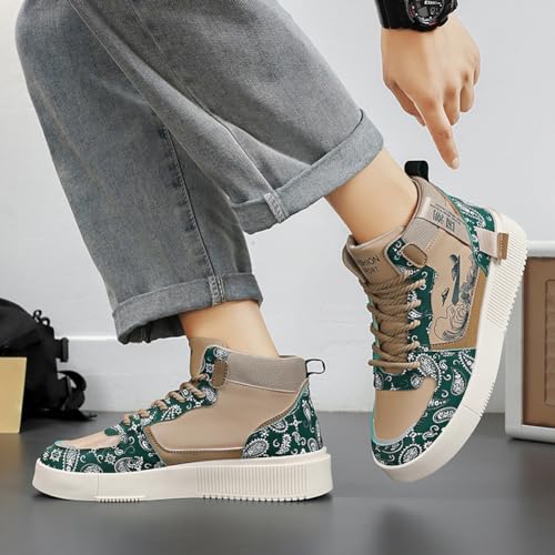 Image of Men's Fashion High Top Chinese Style Skate Sneakers Stylish Comfortable Skateboarding Road Running Walking Shoes