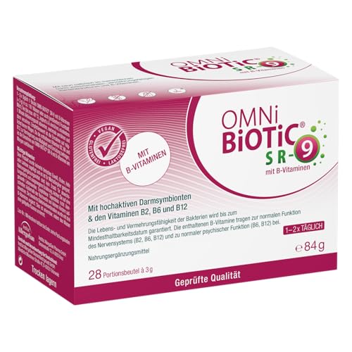 OMNi BiOTiC SR-9 mit B-Vitaminen | 28 Portionen (84g) | 9 Bakterienstämme | 15 Mrd. Keime pro Tagesdosis | Pulver| Vegan | Glutenfrei | Lactosefrei | Zur täglichen Anwendung