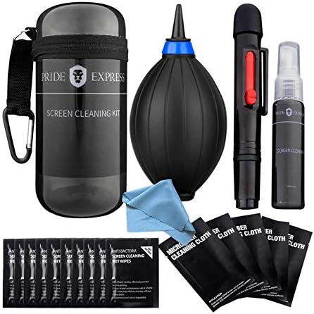 Screen Cleaning Kit for iPhone, iPad, Samsung, Eyeglasses, Laptops, Computers, Mirror and Lens Cleaning Wipes for Canon, Nikon, Sony DSLR Cameras, Car Touch Screens,High Grade Nylon Anti-Static Brush